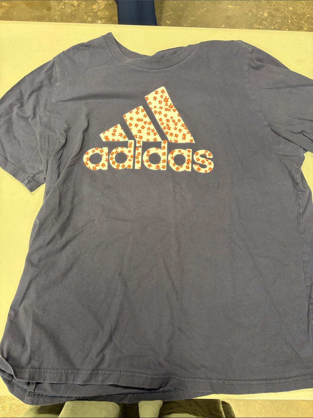 adidas Navy Short Sleeve Tee with Floral Logo